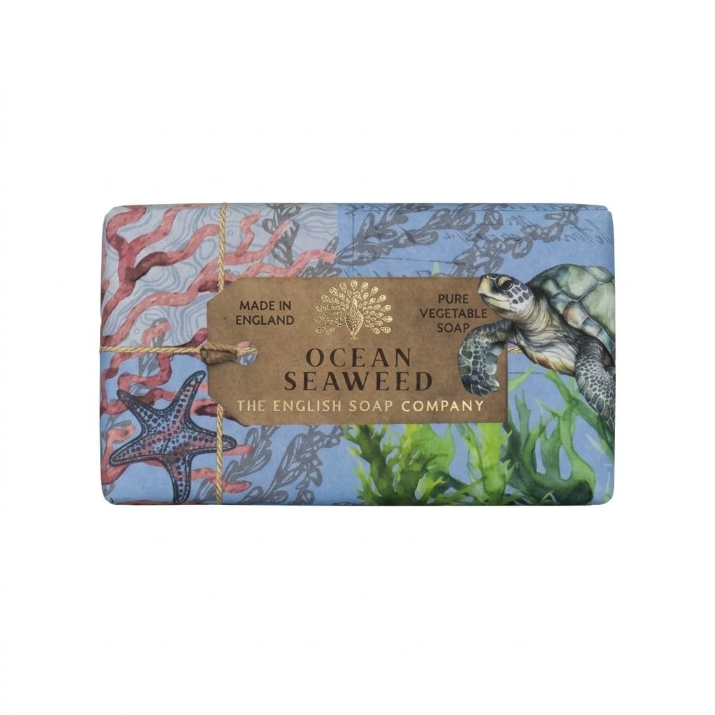 The English Soap Company Anniversary Ocean Seaweed Soap - Luxury Shea Butter Bar Infused with Seaweed and Marine Notes - Vegan Friendly, Plastic-Free Recyclable Packaging, Made in England - 190g