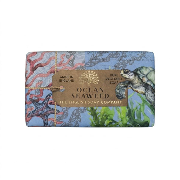 The English Soap Company Anniversary Ocean Seaweed Soap - Luxury Shea Butter Bar Infused with Seaweed and Marine Notes - Vegan Friendly, Plastic-Free Recyclable Packaging, Made in England - 190g