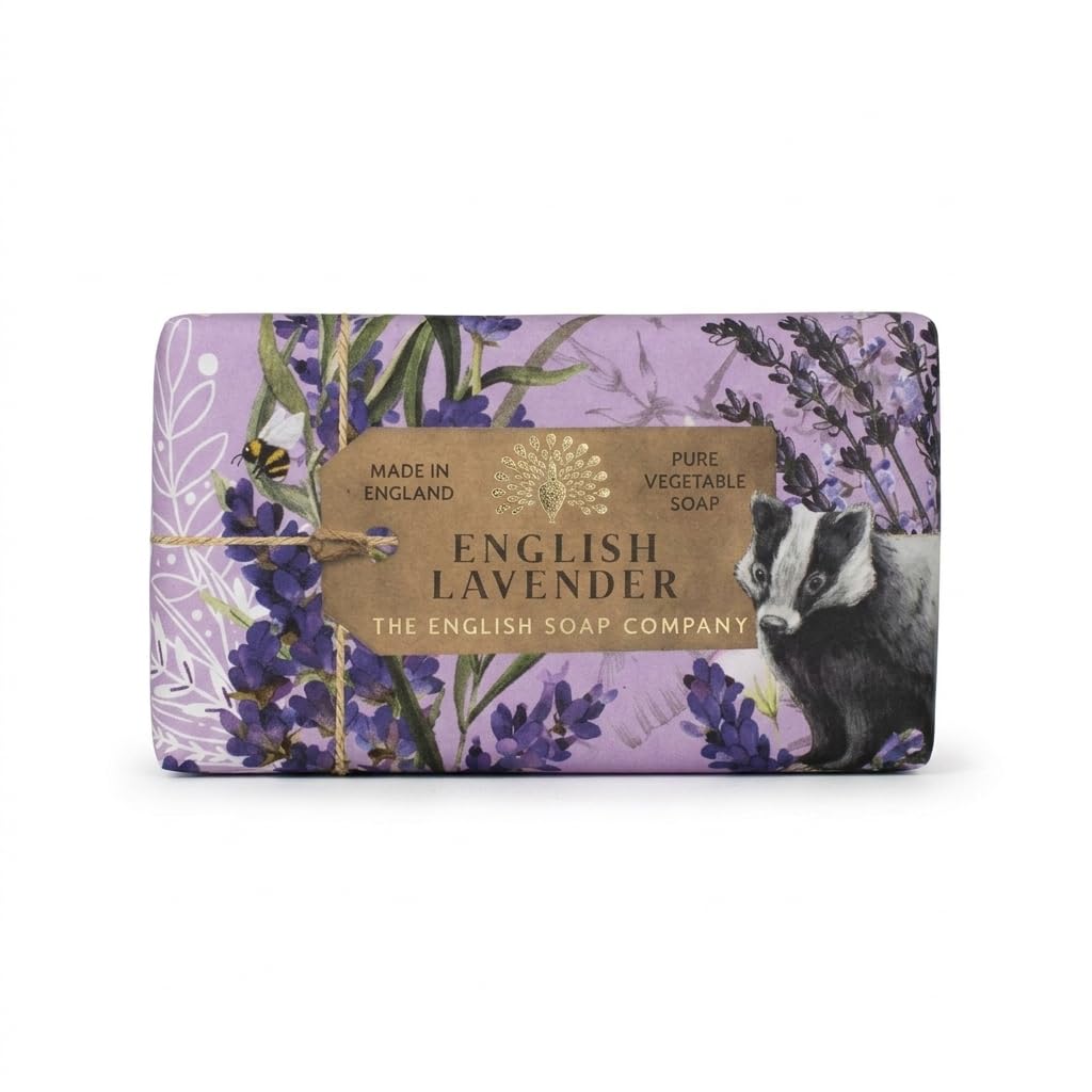 The English Soap Company Anniversary English Lavender Soap - Calming Shea Butter Bar with Rosemary and Vanilla - Vegan Friendly, Plastic-Free Recyclable Packaging, Made in England - 190g