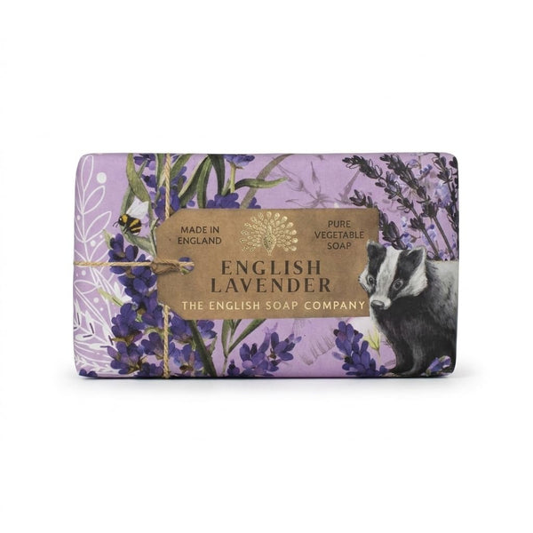 The English Soap Company Anniversary English Lavender Soap - Calming Shea Butter Bar with Rosemary and Vanilla - Vegan Friendly, Plastic-Free Recyclable Packaging, Made in England - 190g
