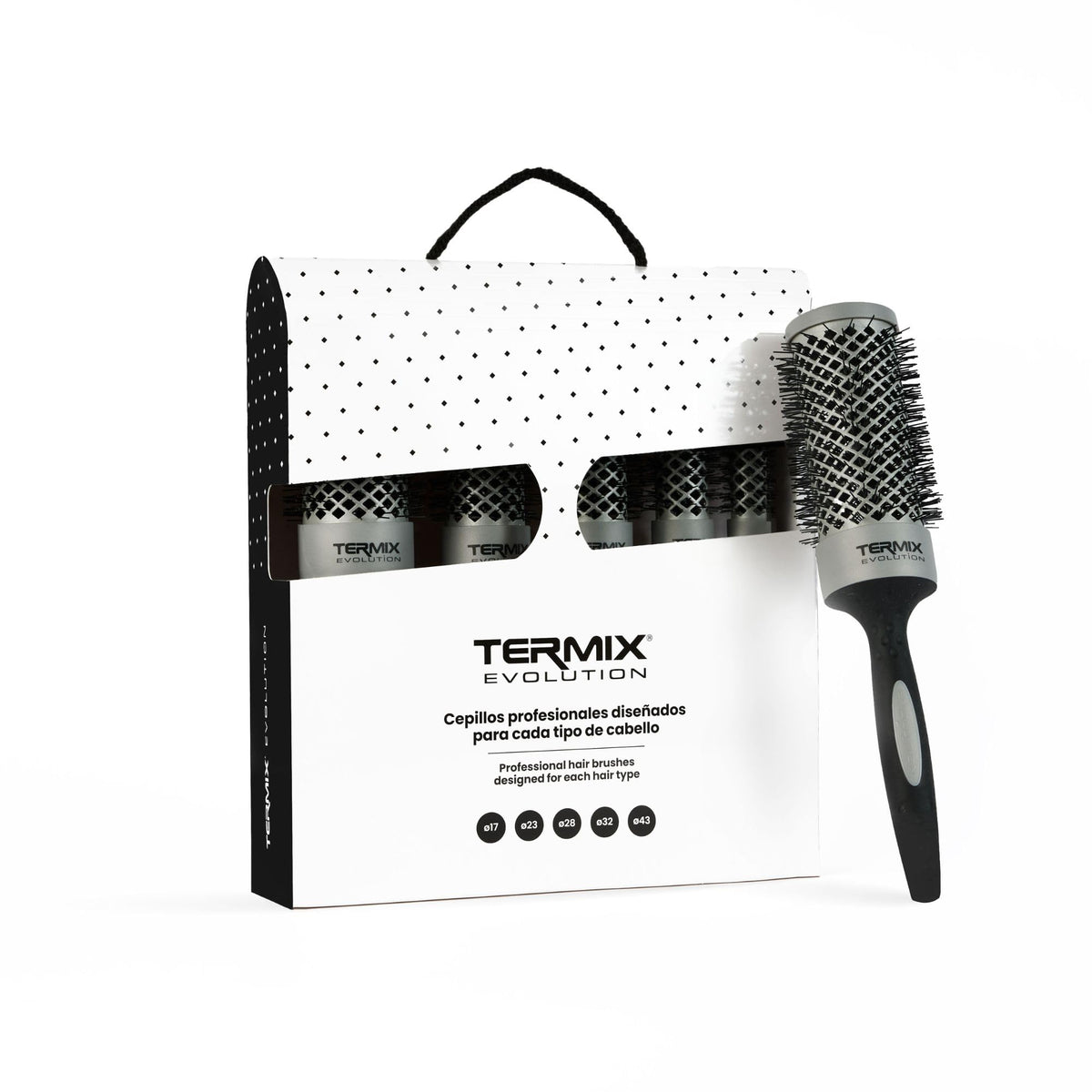 Pack Termix Evolution Basic - Hairbrushes for Normal Hair with ionized bristles for Hair of Medium Thickness- It Includes 5 diameters Ø 17, 23, 28, 32 y 43 mm